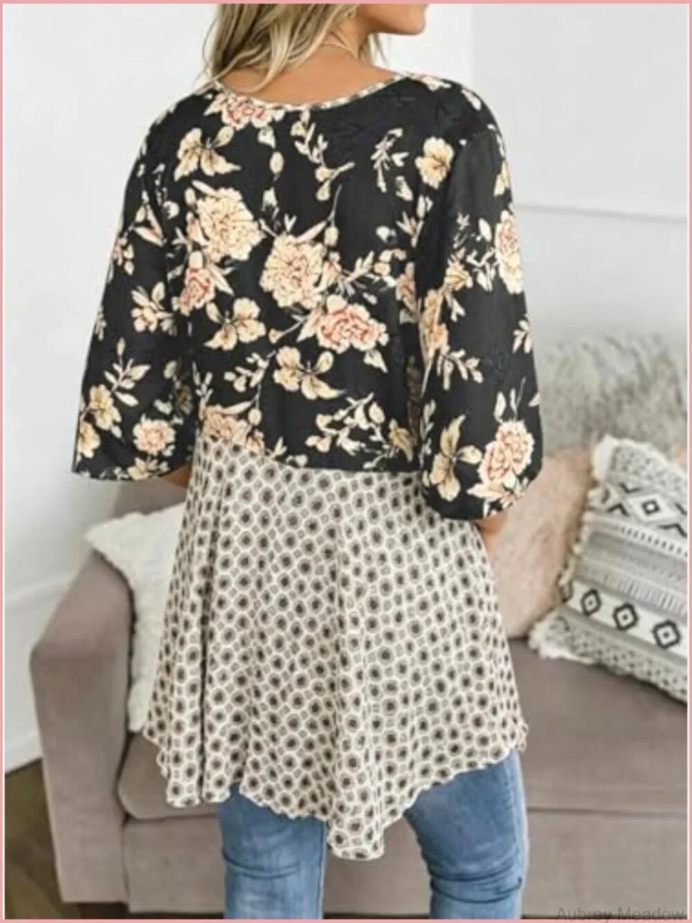 Floral Patchwork Kimono Cardigan - 3/4 Sleeve Tie Front Beach Cover Up